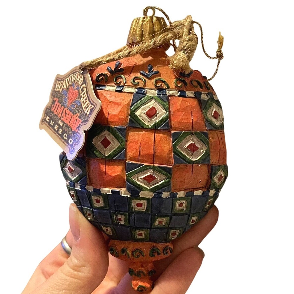 Jim‎ Shore Heartwood Creek ENESCO Christmas Ornament Rustic Quilted Orange Blue